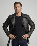 Herren Lederjacke mit asymmetrischem Reißverschluss und Taschen