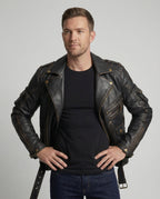 Herren Lederjacke mit asymmetrischem Reißverschluss und Taschen