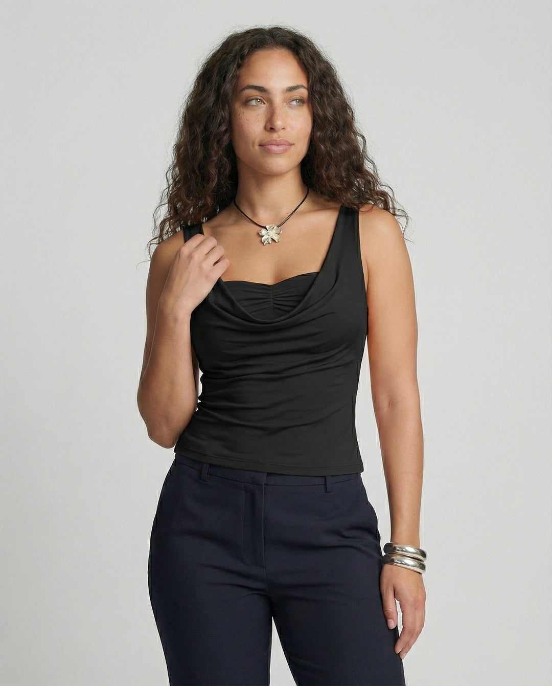 Damen Drapierter Front Ärmelloses Top R&B