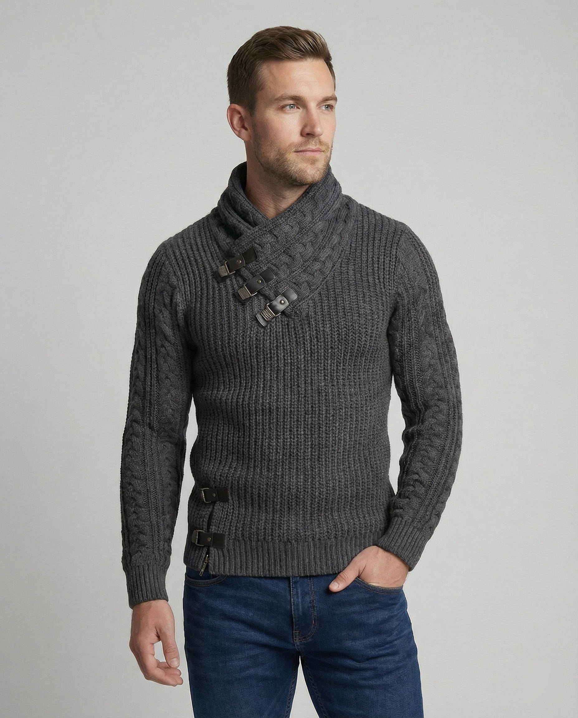 Stylischer Asymmetrischer Strickpullover Herren