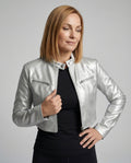 Damen Lederjacke Schwarz kurz