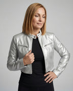 Damen Lederjacke Schwarz kurz