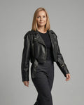 Damen Lederjacke Schwarz mit Gürtel