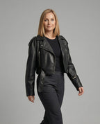 Damen Lederjacke Schwarz mit Gürtel
