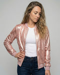 Damen Glänzende Bomberjacke mit Reißverschluss R&B
