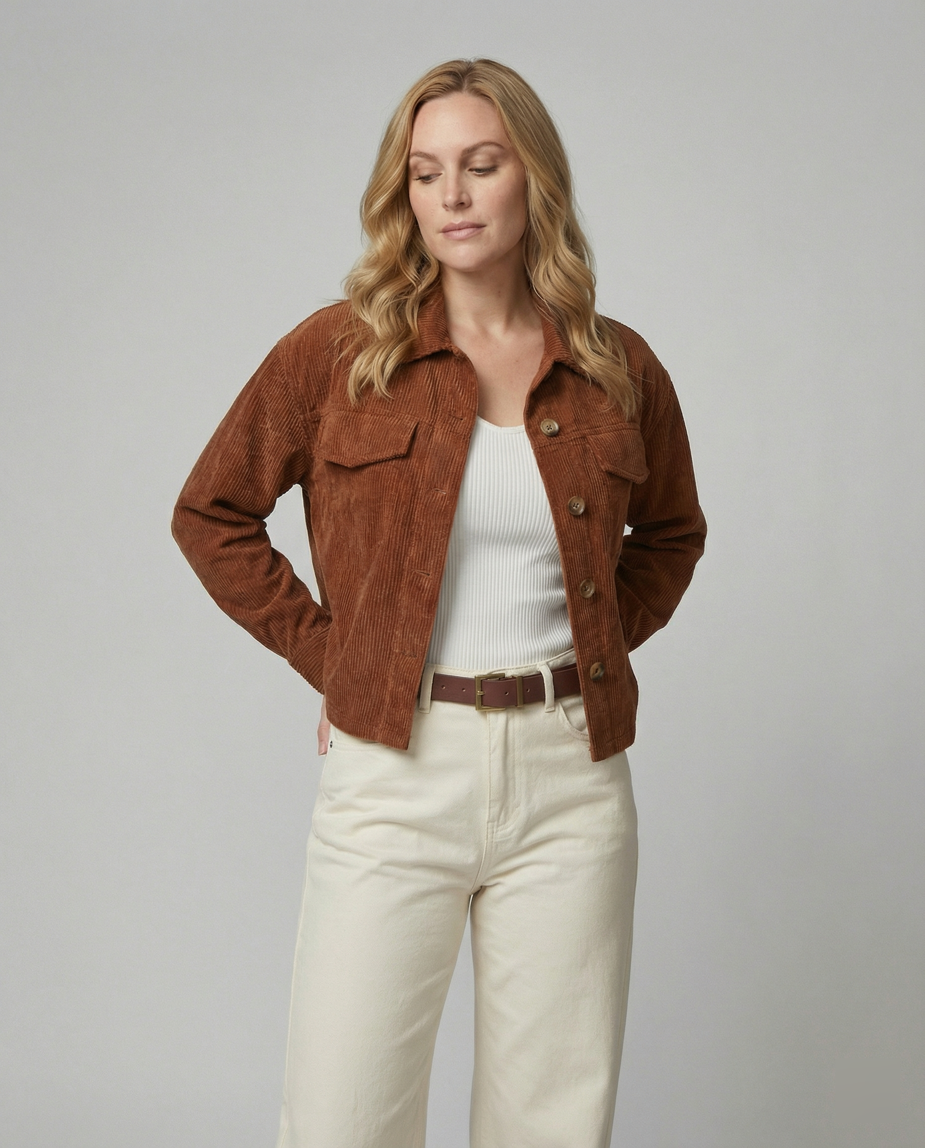 Damen Baumwollcordjacke mit Taschen und Knopfverschluss R&B