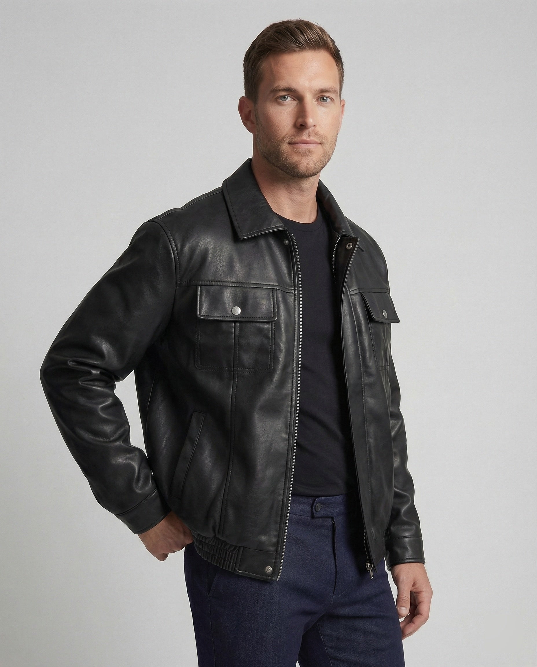 Herren Kunstleder Hemdjacke