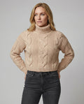 Damen oversized Strickpullover mit hohem Kragen und modischem Zopfmuster R&B