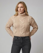 Damen oversized Strickpullover mit hohem Kragen und modischem Zopfmuster R&B