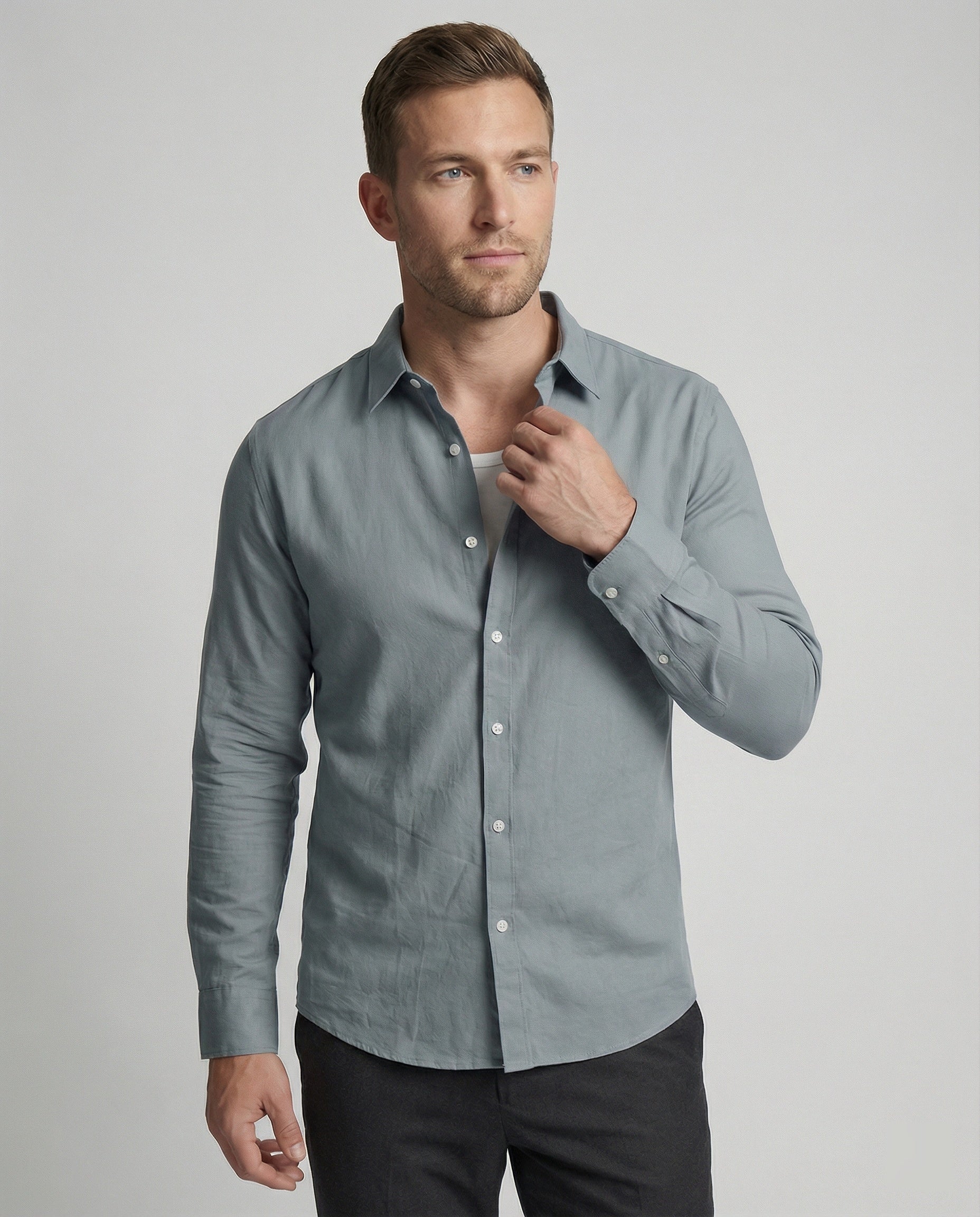 Herren Langarmhemd Leinen Mix