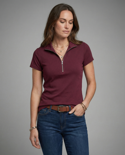 Damen Poloshirt mit kurzem Reißverschluss und figurbetontem Schnitt R&B
