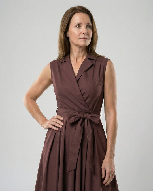 Damen Wickelkleid mit Kragen knielang
