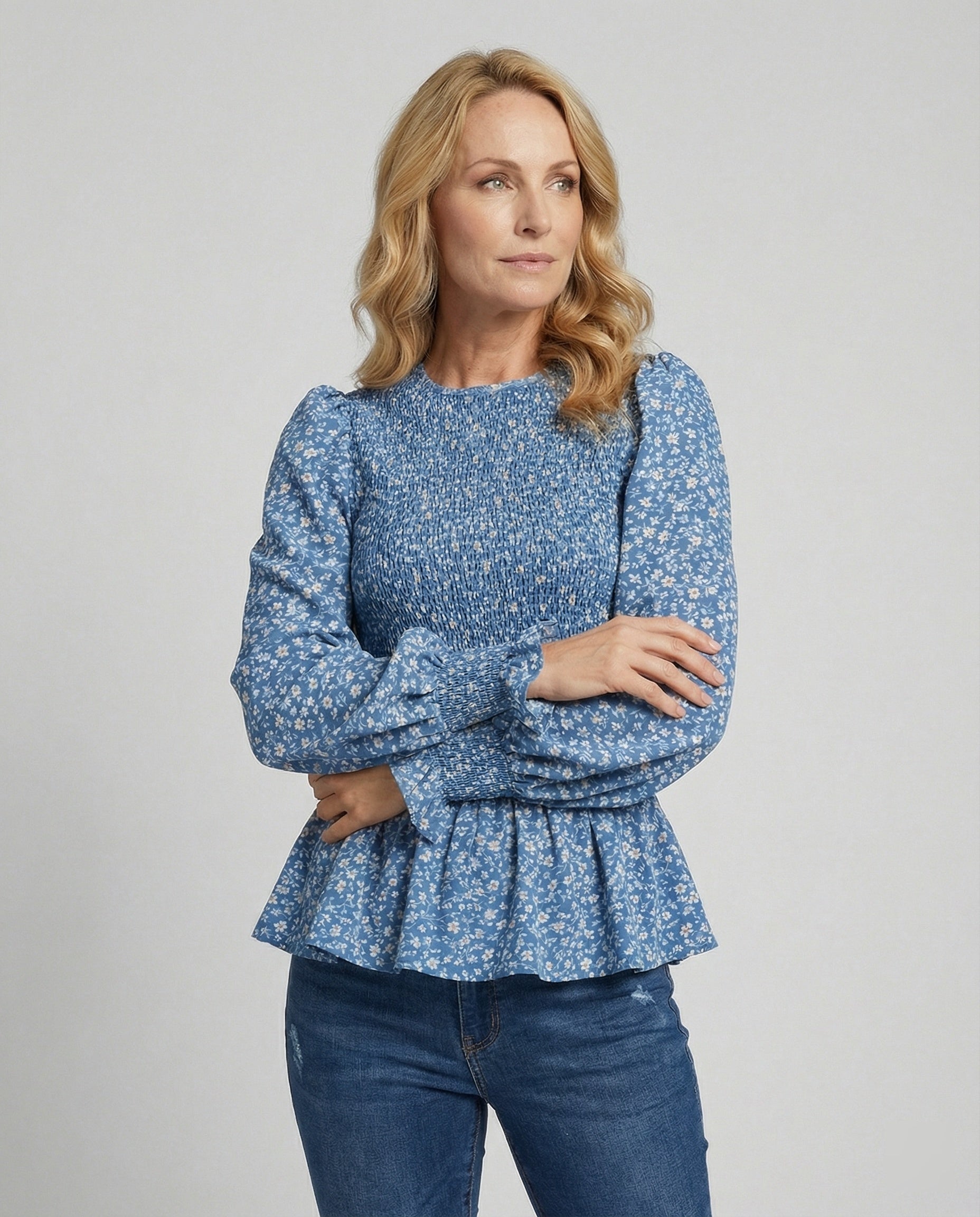 Bluse Damen Peplum Gesmokt