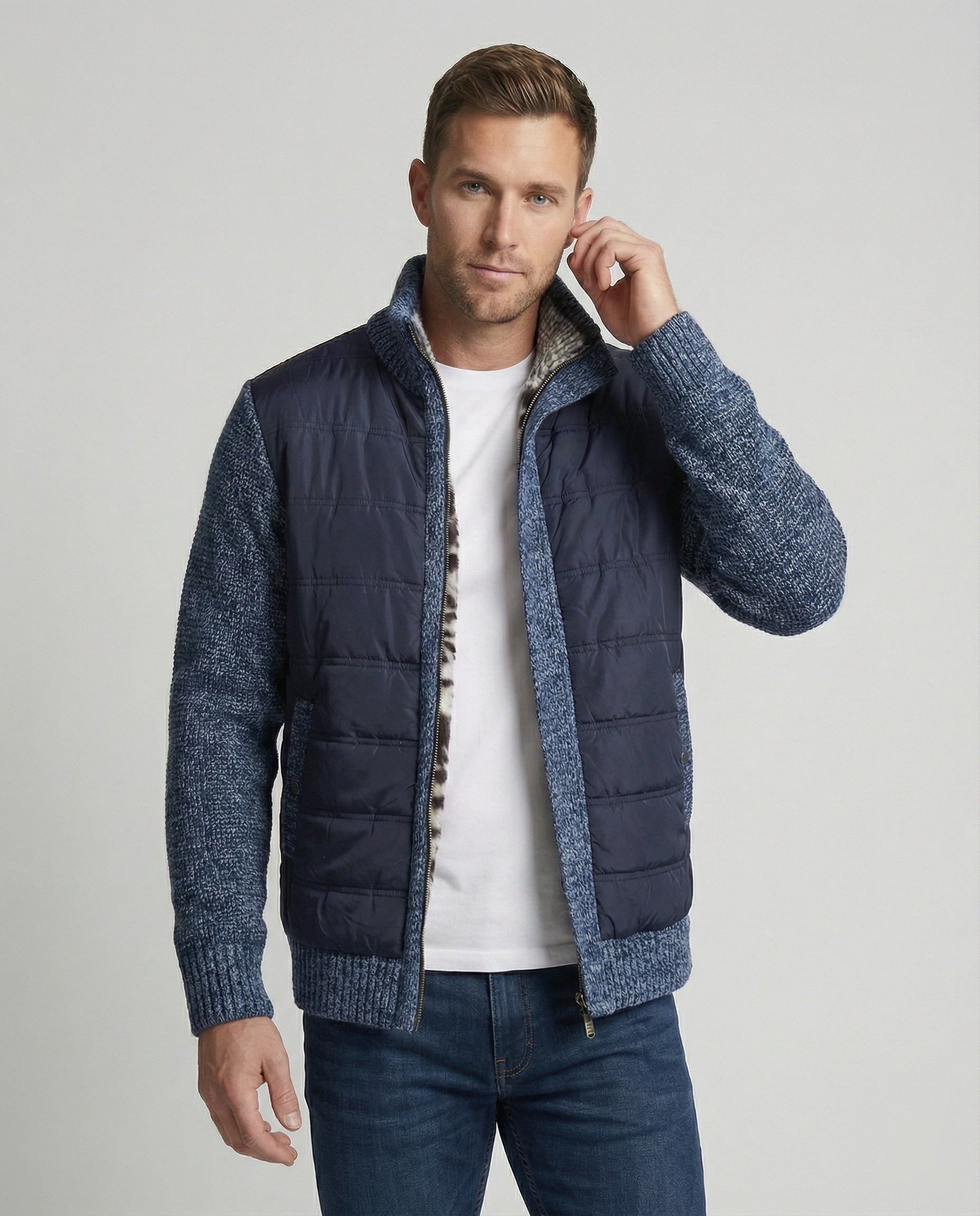 Herren Hybridjacke mit Kunstleder-Elementen