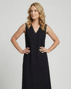 Damen Midi Kleid ärmellos mit V-Ausschnitt – Schwarz A-Linie
