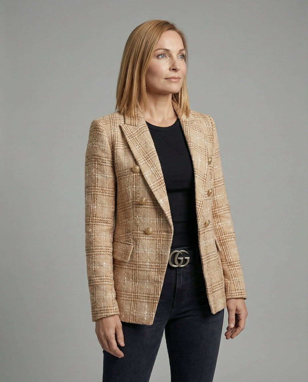 Damen Blazer Tweed Doppelreiher