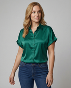 Damen Satin-Bluse mit großem Kragen und überschnittenen Schultern R&B