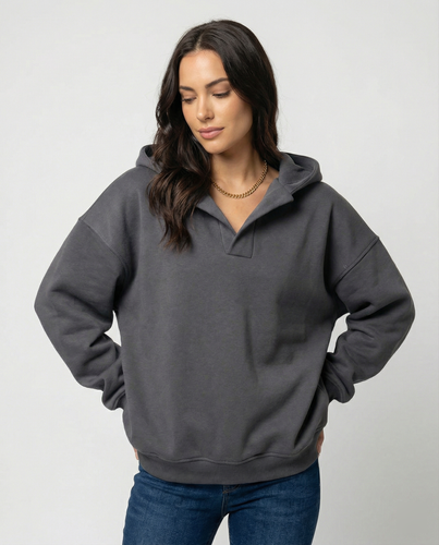 Damen Oversized Kapuzensweatshirt mit lässigem Stehkragen und langen Ärmeln R&B