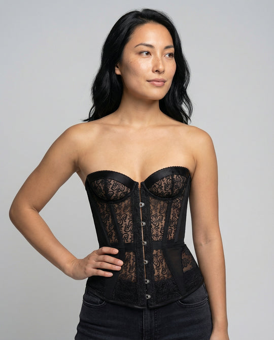 Damen Corsagenoberteil mit floralen Spitzenapplikationen und Knopfverschluss R&B