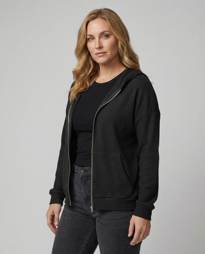 Damen lässige Waffle-Hoodie Jacke mit Reißverschluss R&B