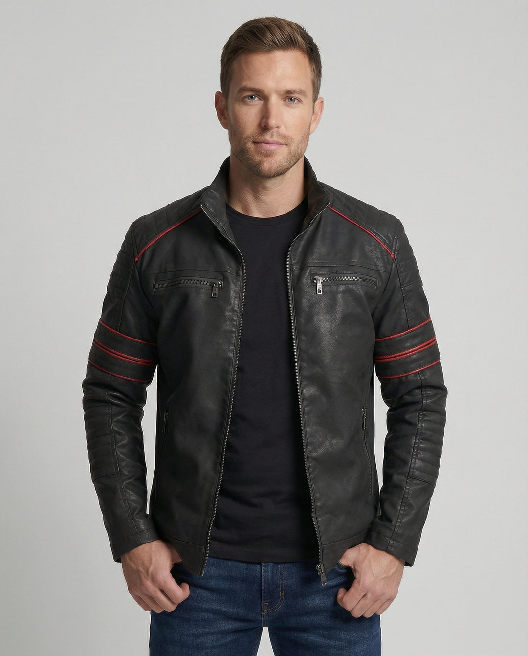 Herren Biker Lederjacke mit Steppung