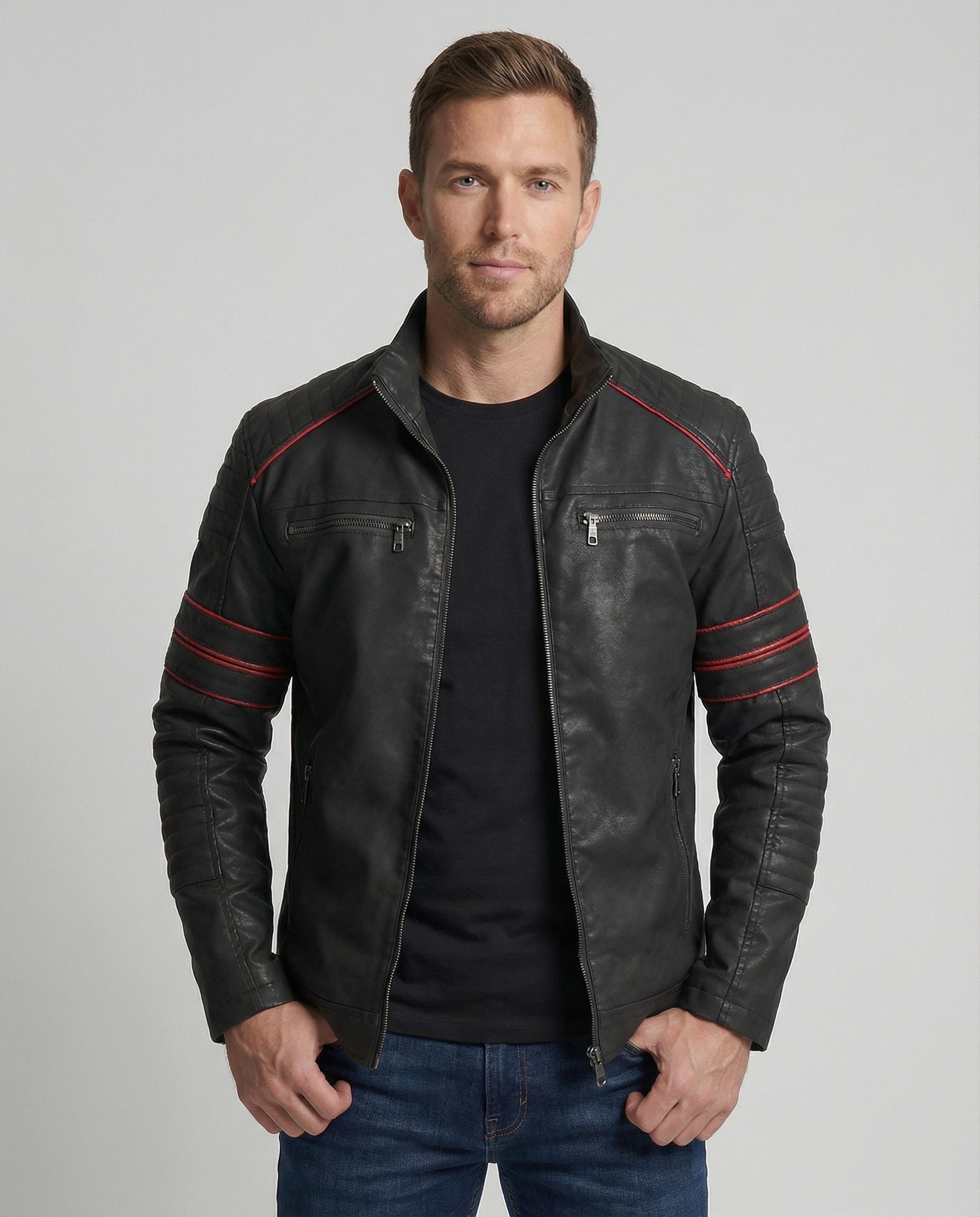 Herren Biker Lederjacke mit Steppung