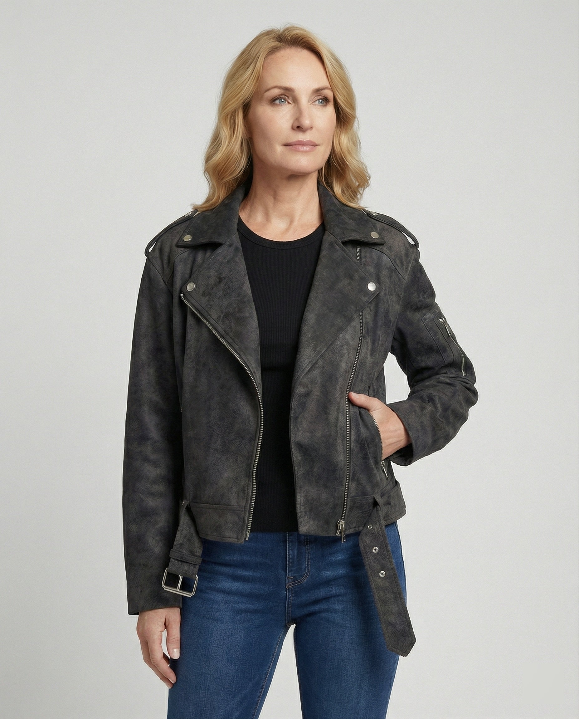 Damen Lederjacke Wildlederoptik kurz