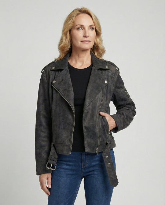 Damen Lederjacke Wildlederoptik kurz