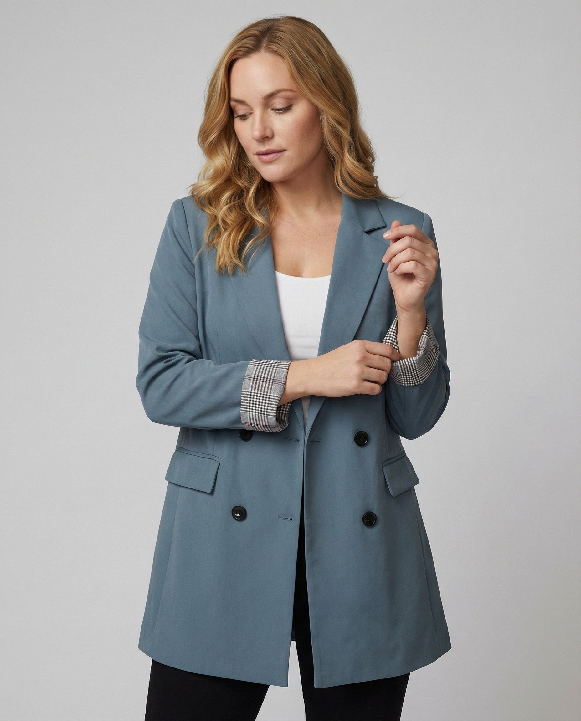 Damen Doppelreihiger Blazer mit kontrastierenden Ärmelaufschlägen R&B