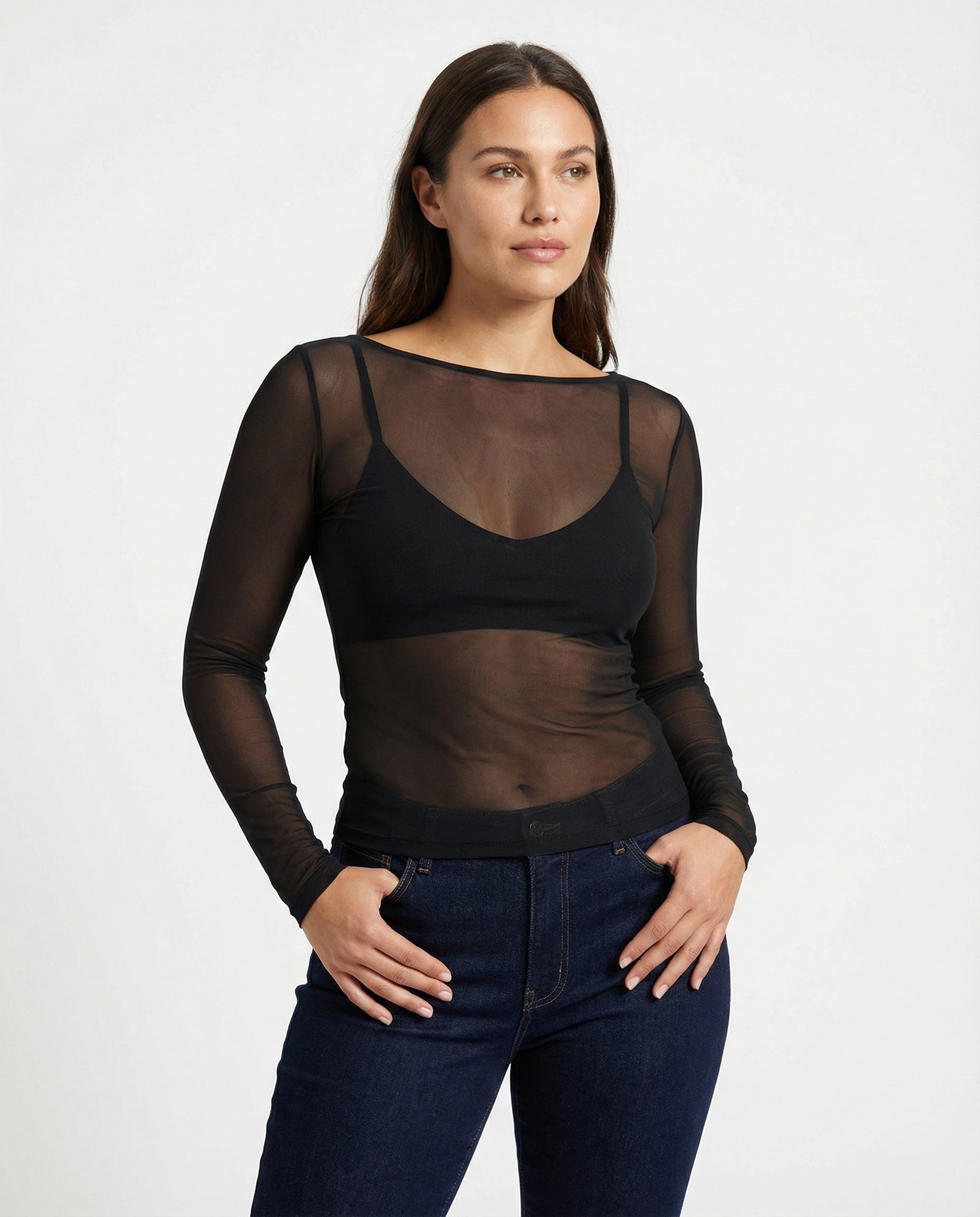 R&B | Langärmeliges Mesh-Top