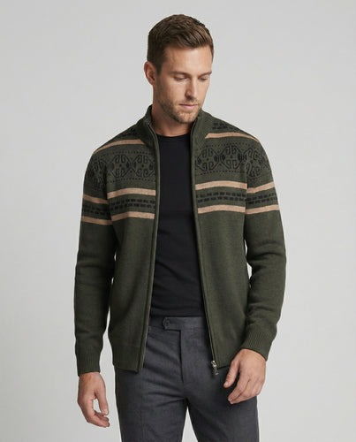 Herren Strickjacke mit modernem Zipper-Design und Muster R&B