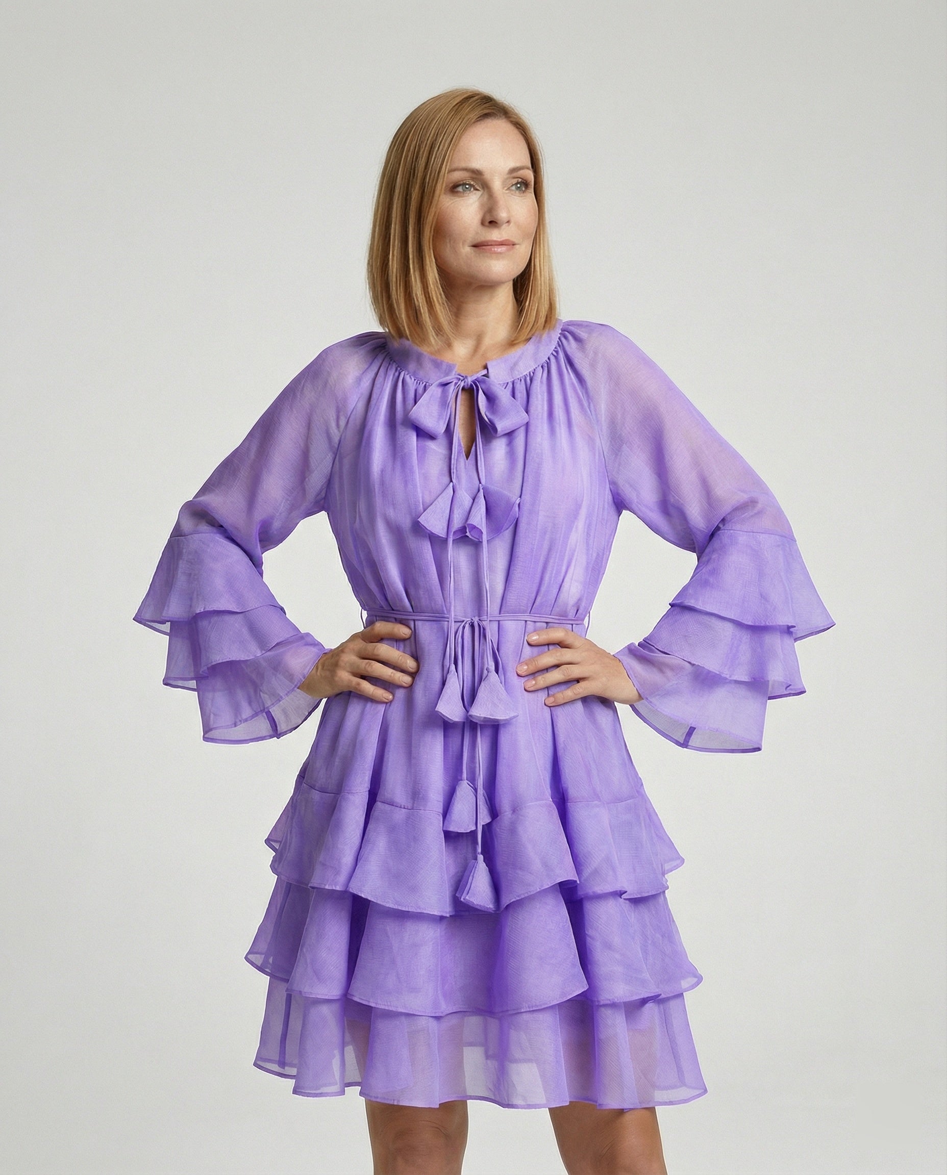 Freizeitkleid Damen Chiffon Volantkleid