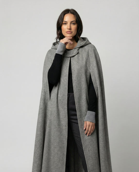 Damen modern geschnittener Umhang mit Kapuze R&B