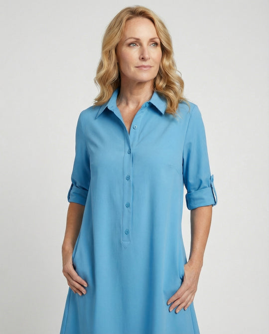 Damen Hemdblusenkleid Baumwolle Freizeit