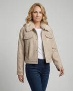 Damen Wolljacke mit Kunstfellkragen