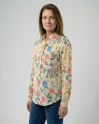 Damen Bluse Leinen Floral