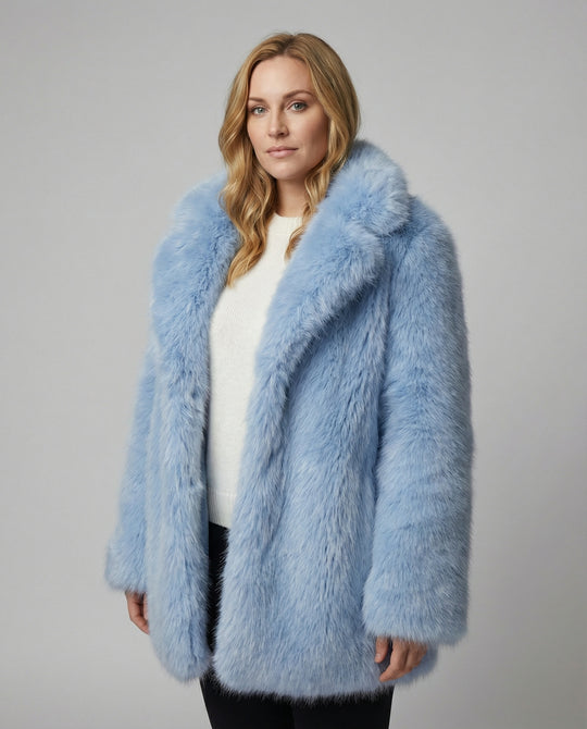 Damen luxuriöser Kunstpelzmantel mit voluminösen Ärmeln R&B