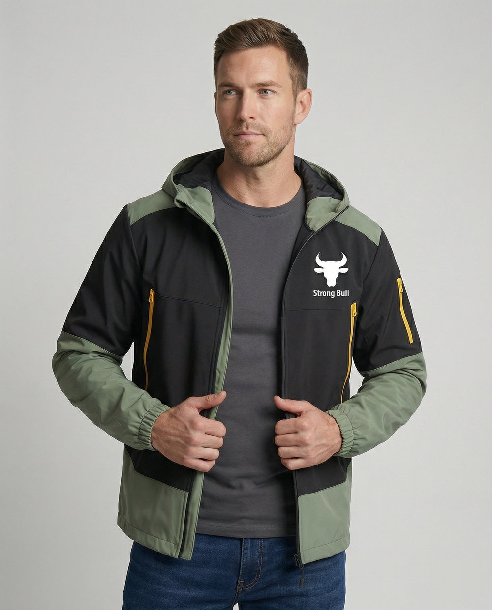 R&B | Herrenjacke mit Reißverschluss, Kapuze und Farbblockdesign