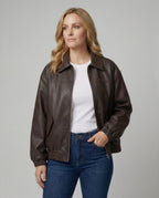 Damen Metallic Kunstlederjacke