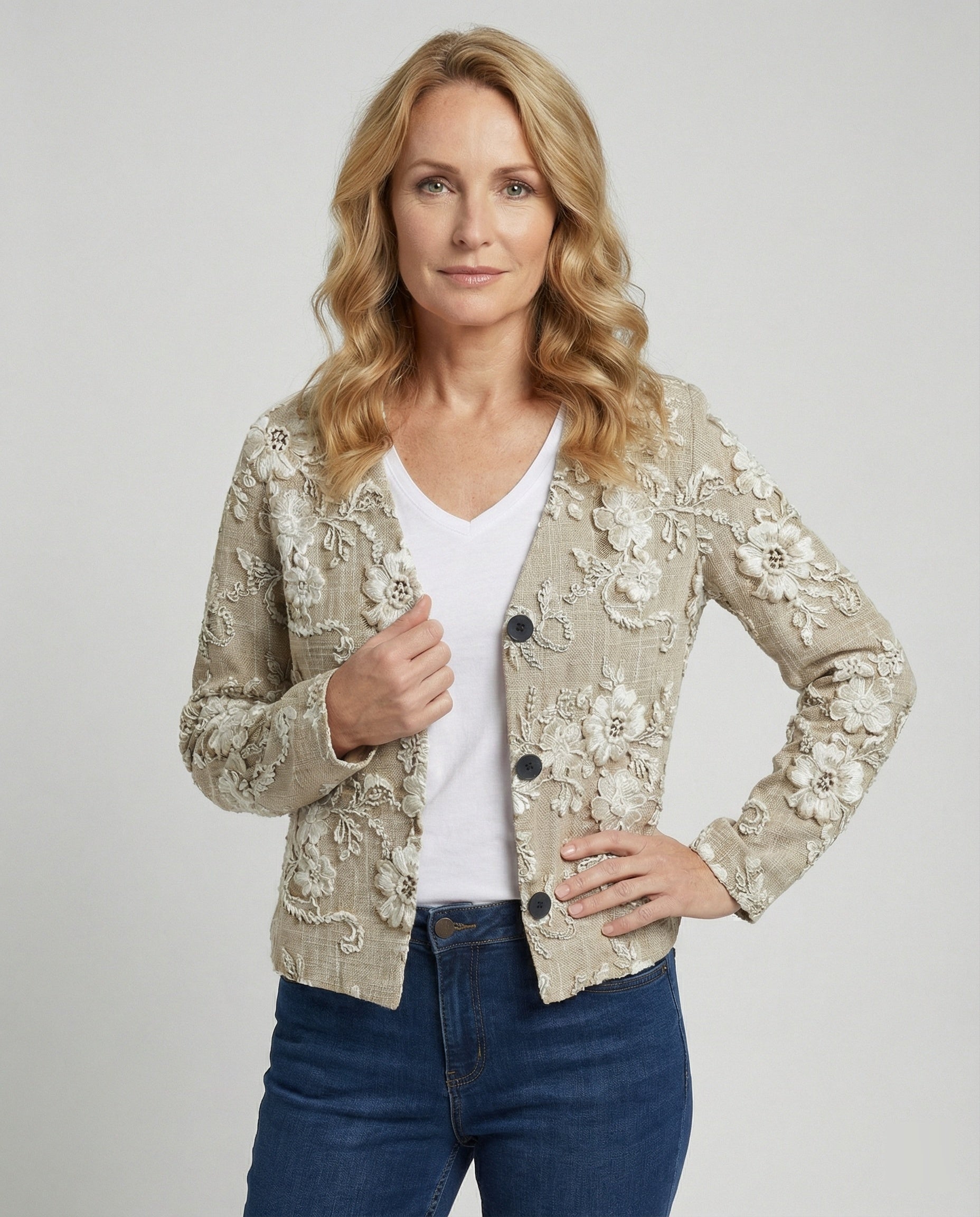 R&B | Cardigan mit 3d Spitzen Knopfverschluss Romantisch und Lässig