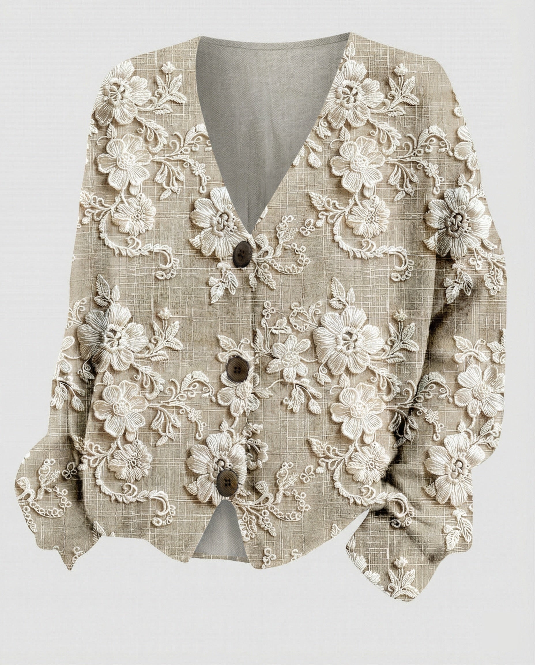 R&B | Cardigan mit 3d Spitzen Knopfverschluss Romantisch und Lässig