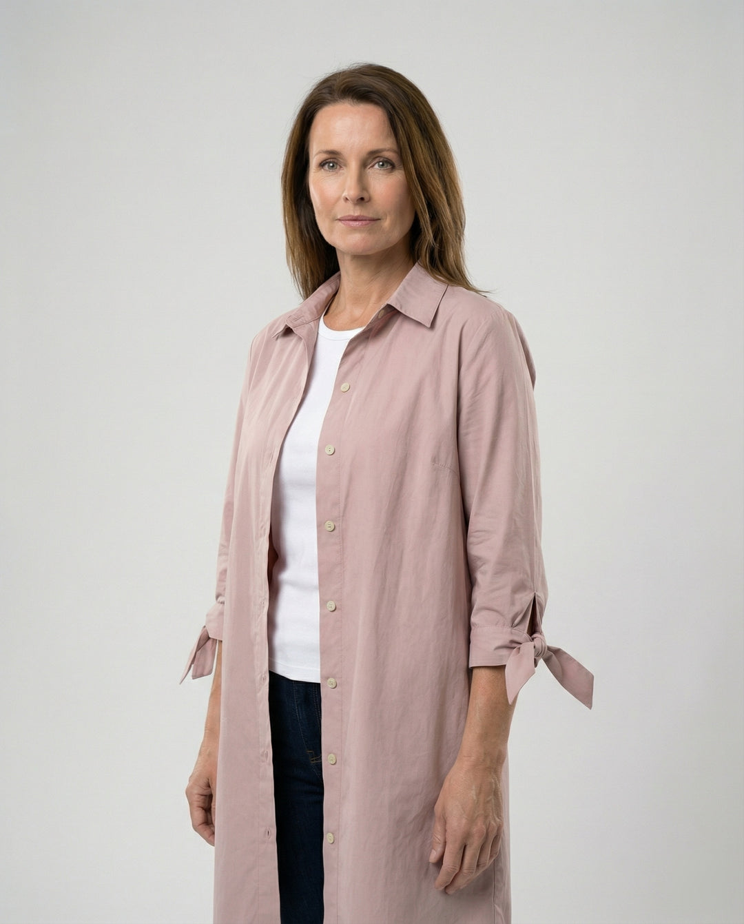 Damen Lässige Longbluse mit umschlagbaren Ärmeln