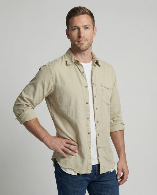 Herren lässiges Button-Down-Hemd mit asymmetrischem Saum