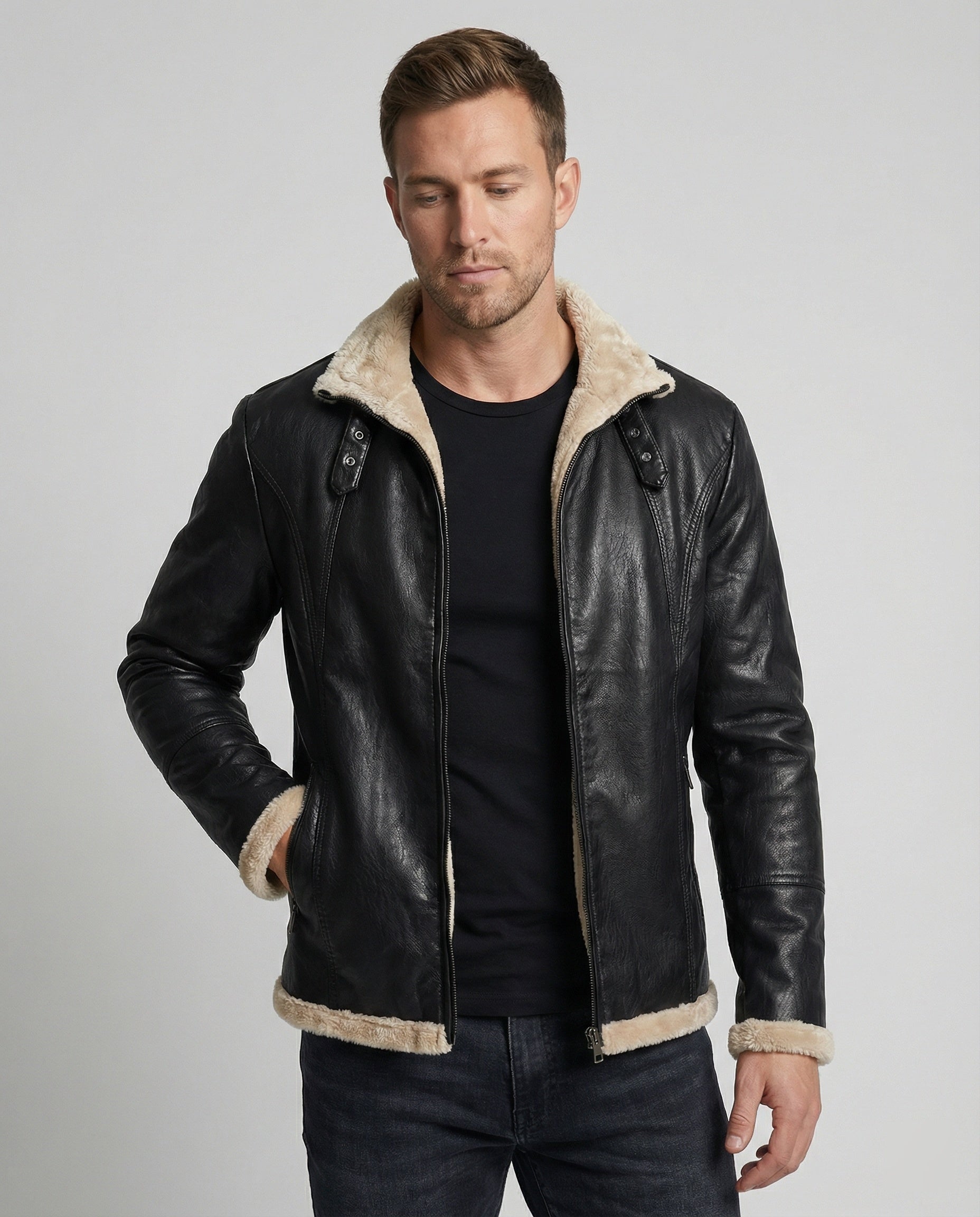 Herren Kunstlederjacke mit warmem Innenfutter