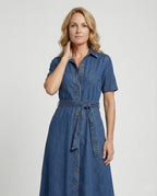 Damen Jeanskleid Midi V-Ausschnitt