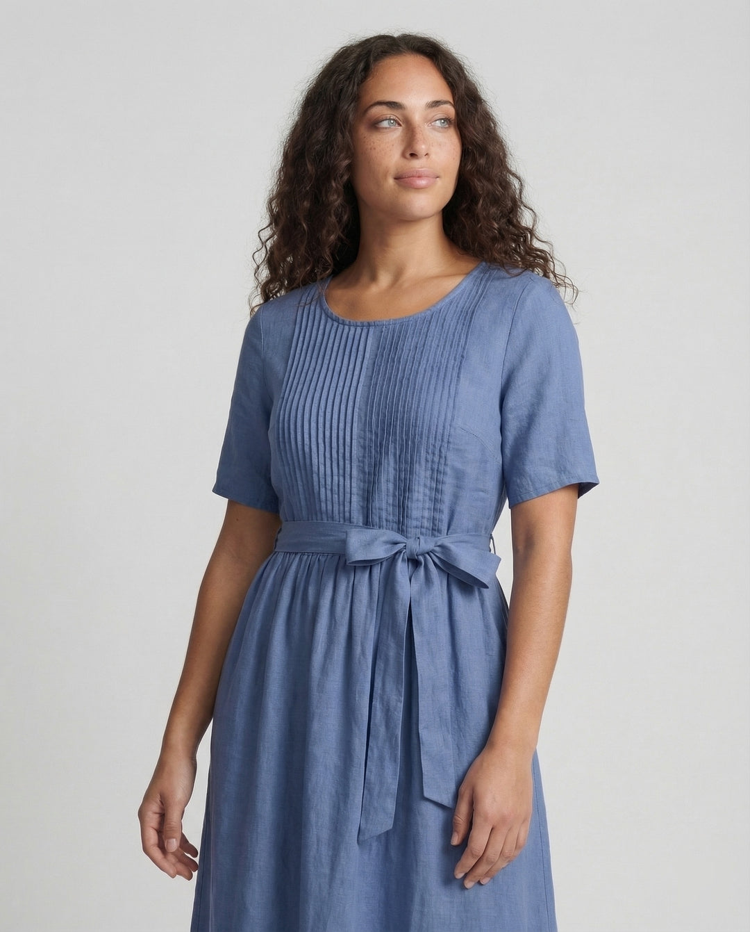 Damen Leinen Maxikleid Gürtel