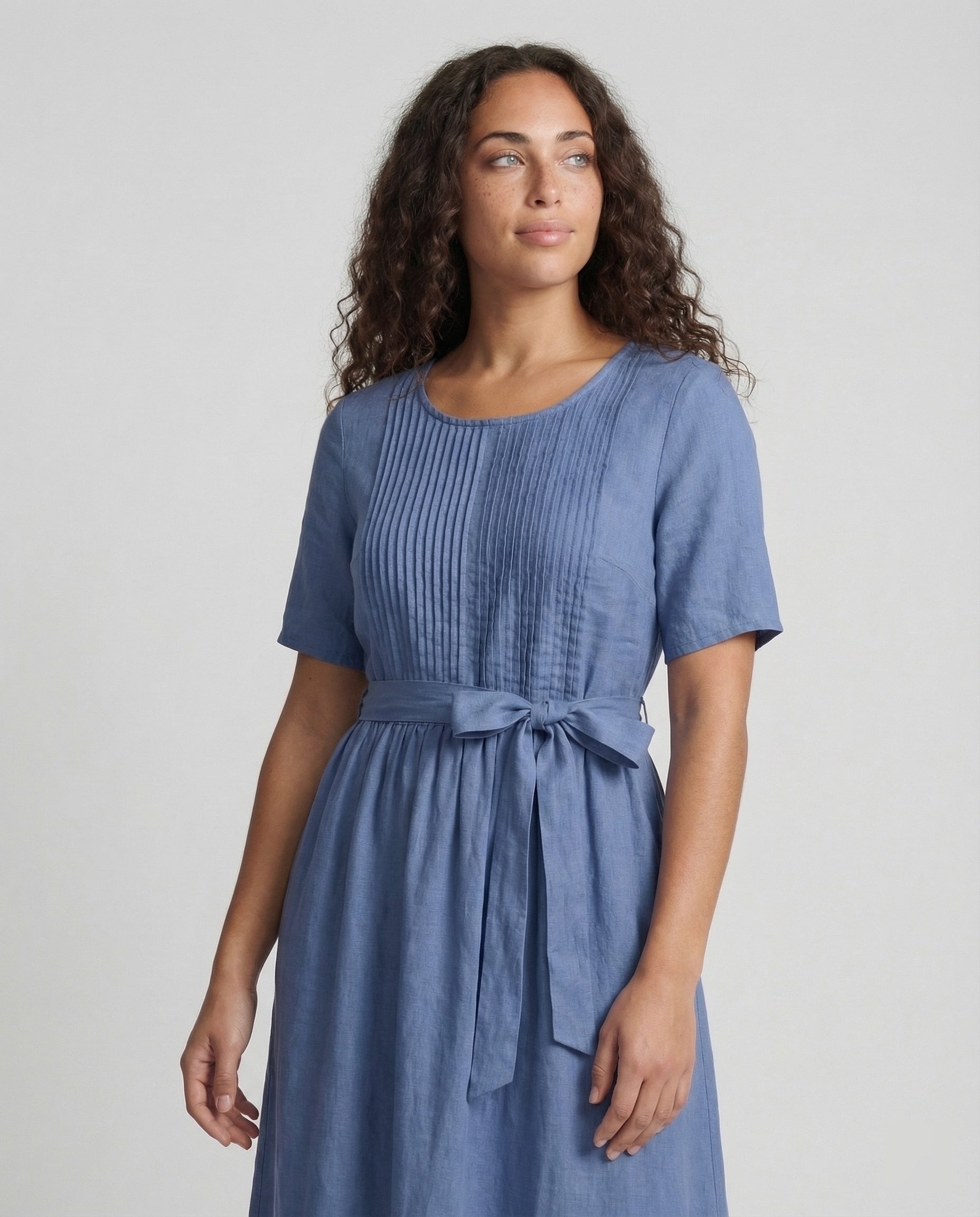 Damen Leinen Maxikleid Gürtel