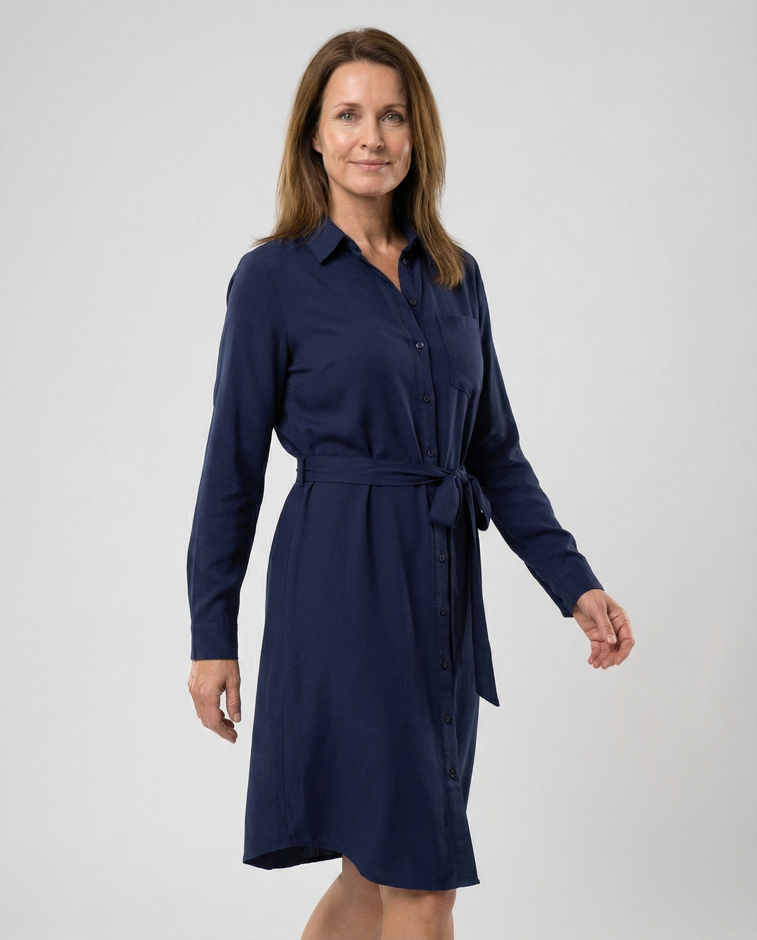 Freizeitkleid Damen Hemdblusenkleid mit Taillengürtel