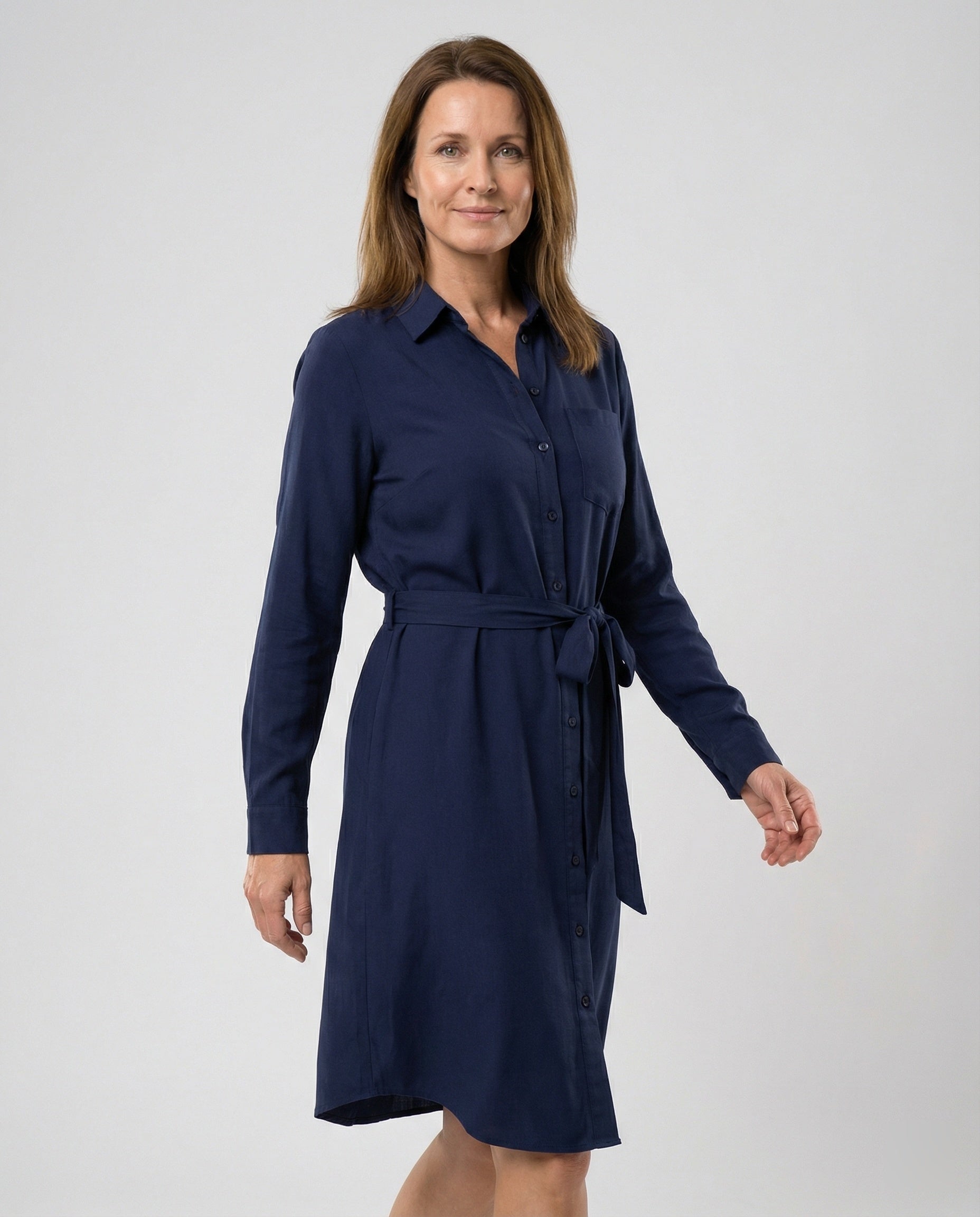 Freizeitkleid Damen Hemdblusenkleid mit Taillengürtel