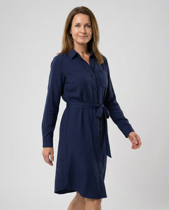 Freizeitkleid Damen Hemdblusenkleid mit Taillengürtel